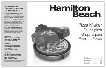 Hamilton Beach Pizza Maker (31700) - Use and Care Guide