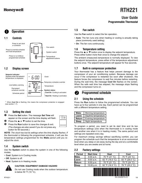 Honeywell 1-week Programmable Thermostat User Manual