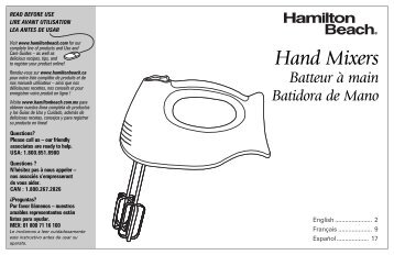 Hamilton Beach Hand Mixer with Snap-On Case (62692) - Use and Care Guide