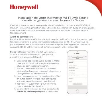 Honeywell Lyric Roundâ¢ Wi-Fi Thermostat - Second Generation (RCH9310WF) - Guide Rapide pour Lyric Round deuxiÃ¨me generation et des rÃ©glages dâiCloud (French) 
