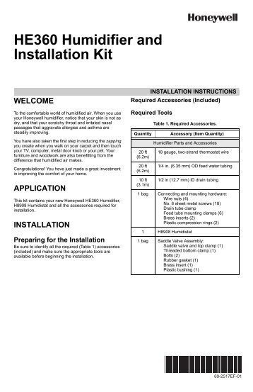 Honeywell H360 Power Flow Through Humidifier (HE360A) - Power Flow Through Humidifier installation Instructions (English, French) 