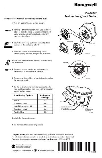 Honeywell RoundÂ® Non-Programmable Thermostat (CT87) - Round Non-Programmable Thermostat Installation Manual (English,Spanish) 