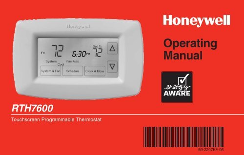 Honeywell 7-Day Programmable Thermostat (RTH7600D) - 7-Day Programmable Thermostat Operating Manual (English,French) 