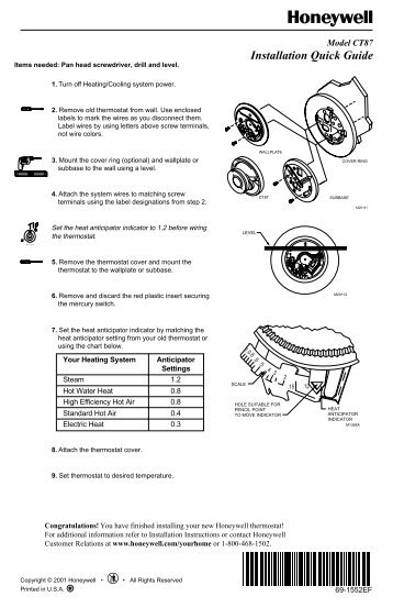 Honeywell RoundÂ® Non-Programmable Thermostat (CT87) - Round Non-Programmable Thermostat Installation Manual (English,French) 