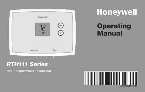 Honeywell Digital Non-Programmable Thermostat (RTH111B) - Digital Non-Programmable Thermostat Operating Manual (English,Spanish) 