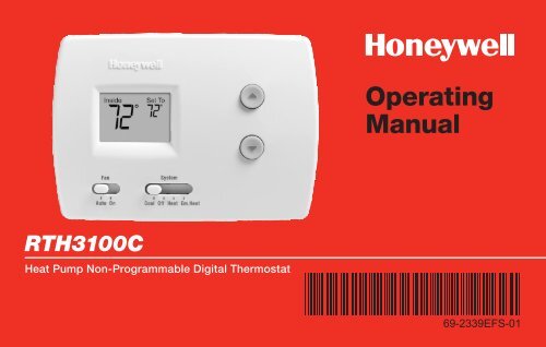 Honeywell Digital Non-Programmable Thermostat - Heat Pump (RTH3100C) - Digital Non-Programmable Thermostat Operating Manual (English,French,Spanish) 