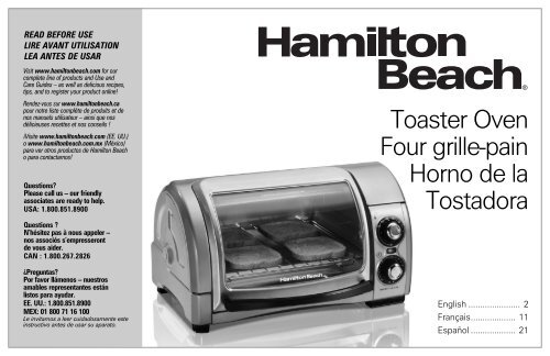 Hamilton Beach Easy Reach\u0026amp;trade; 4 Slice Toaster Oven in Candy Apple  Red (31337) - Use and Care Guide
