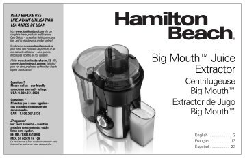 Hamilton Beach Big MouthÂ® Juice Extractor (67601) - Use and Care Guide