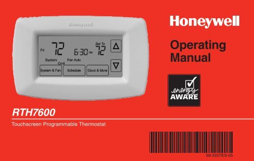 Honeywell 7-Day Programmable Thermostat (RTH7600D) - 7-Day Programmable Thermostat Operating Manual (English,Spanish) 