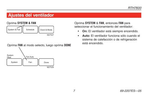 Honeywell 7-Day Programmable Thermostat (RTH7600D) - 7-Day Programmable Thermostat Operating Manual (English,Spanish) 