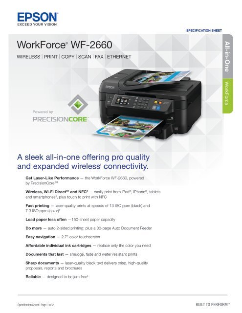Epson Epson Workforce Wf 2660 All In One Printer Product Specifications