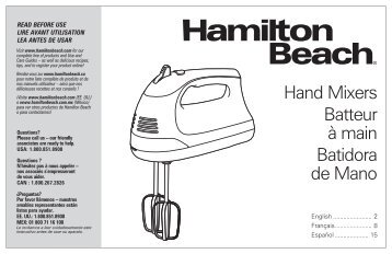 Hamilton Beach Hand Mixer with Snap-On Case (62635) - Use and Care Guide