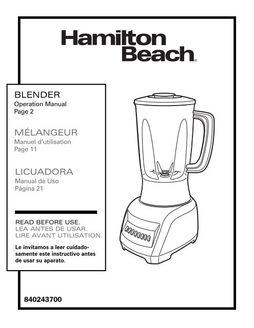 Hamilton Beach 10 Speed Blender (50129) Manual and user guide