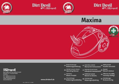 Dirt Devil Dirt Devil Bagged Vacuum Cleaner - M8424 - Manual (Multilingue)