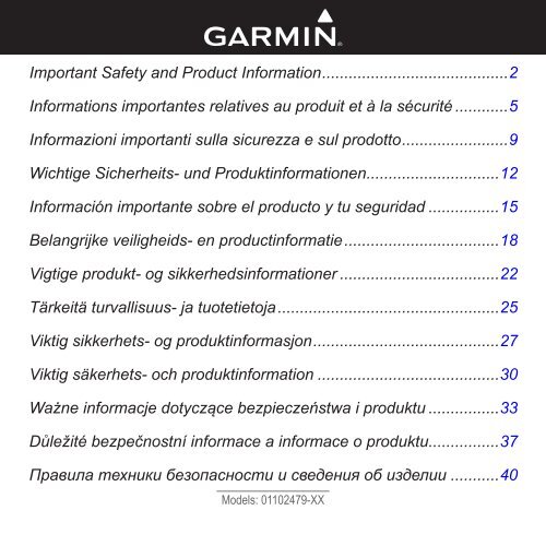 Garmin n&uuml;Link! 2390 LIVE - Important Safety and Product Information