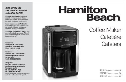 Hamilton Beach TruCount &trade; 12 Cup Coffee Maker (45300) - Use and Care Guide