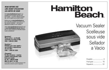 Hamilton Beach NutriFreshâ¢ Vacuum Sealer (78213) - Use and Care Guide