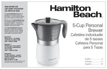 Hamilton Beach 5 Cup Personal Coffee Brewer (43700) - Use and Care Guide