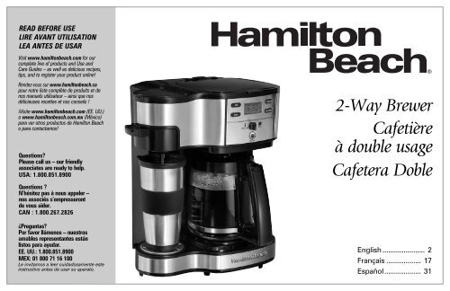 Hamilton Beach 2-Way Brewer (49980Z) Manual and user guide - ManualsMania