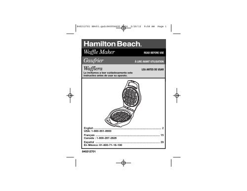 Hamilton Beach Mess Free Belgian Style Waffle Maker (26040) - Use and Care Guide
