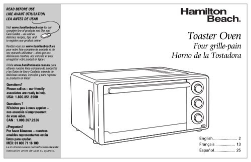 Hamilton Beach Stainless Steel 6 Slice Toaster Oven (31511) - Use and Care Guide