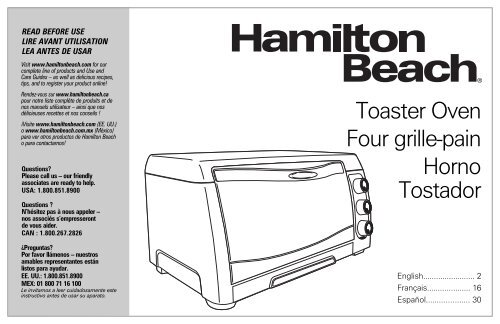 Hamilton Beach Toaster Oven (31330) - Use and Care Guide