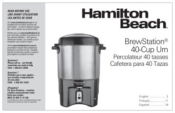 Hamilton Beach BrewStationÂ® 40 Cup Coffee Urn (40540) - Use and Care Guide