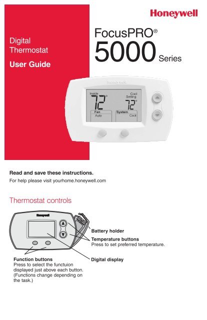 Honeywell FocusPROu0026amp;reg; 5000 Non-Programmable Thermostat - FocusPRO 5000  Non-Programmable Thermostat Owner's Manual (English,French,Spanish)