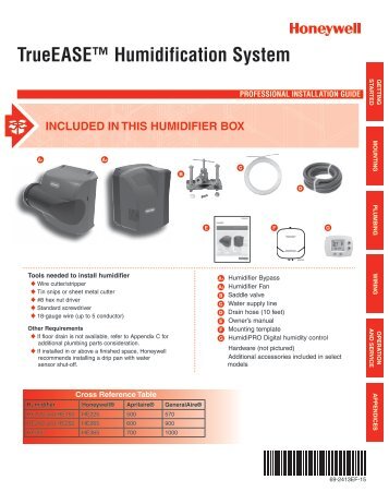 Honeywell TrueEASEâ¢ Fan-Powered Humidifier (HE300) - TrueEASEâ¢ Humidification System Professional Installation Guide (English, French) 