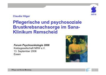 Pflegerische und psychosoziale Brustkrebsnachsorge im Sana ...