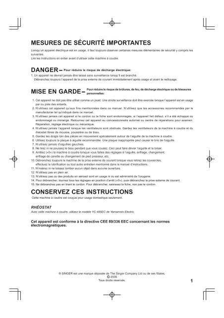 Singer Precision&trade; - English, French, Spanish - User Manual