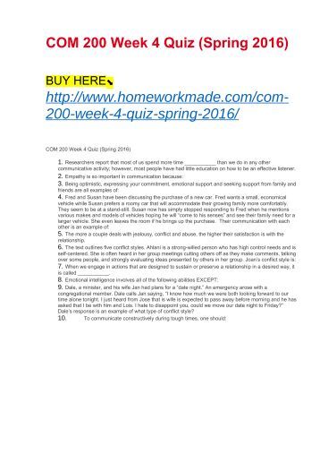com 200 week 4 quiz Com 200 week 1 quiz back to 4 secondary identity self-presentation on facebook is shaped by the following technological parameters. com 200 week 4 quiz Com 200 week 1 quiz back to 4 secondary identity self-presentation on facebook is shaped by the following technological parameters.