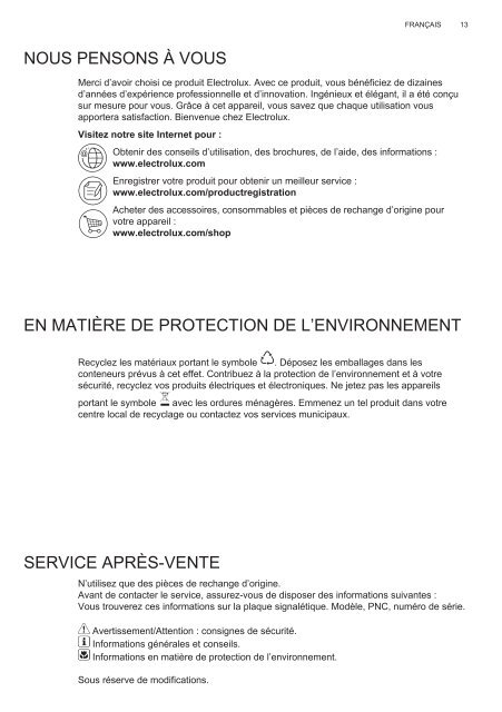 Electrolux EFL10965OX - TÃ©lÃ©charger FR manuel au format PDF (9434 Kb)