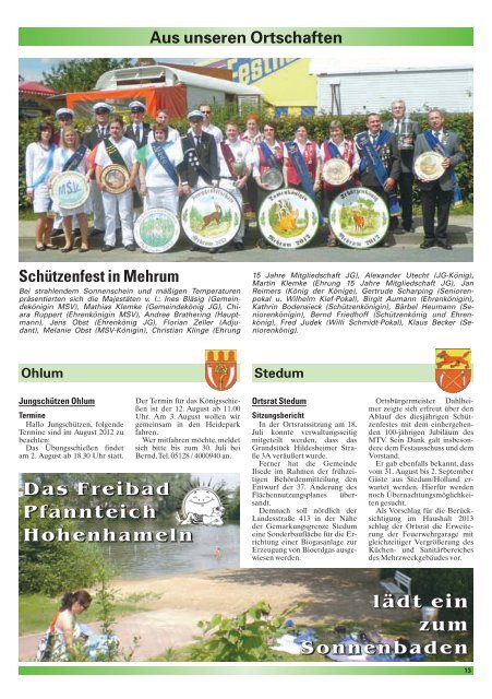 Ausgabe 30/2012 - in der Gemeinde Hohenhameln