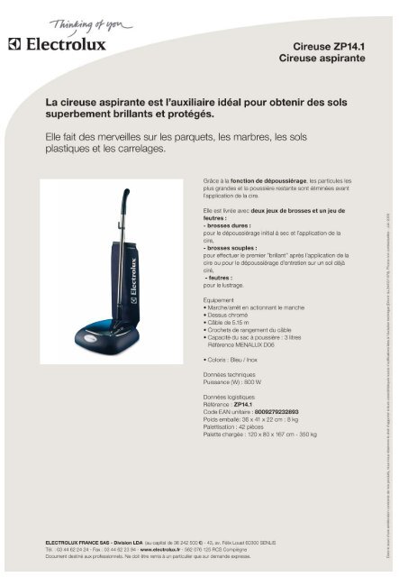 Electrolux Cireuse parquet Electrolux Aspirante ZP14.1 - fiche produit