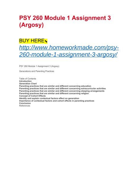 PSY 260 Module 1 Assignment 3 (Argosy)