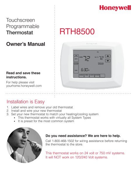 Honeywell 7-Day Programmable Thermostat (RTH8500D) - 7-Day Programmable Thermostat Owner's Manual (English, Spanish) 