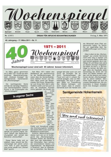 Ausgabe 11/2011 - in der Gemeinde Hohenhameln