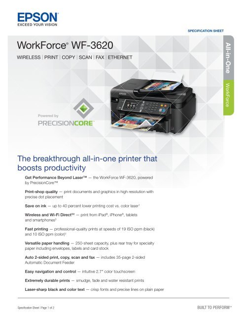 Epson Epson WorkForce WF-3620 All-in-One Printer - Product Specifications