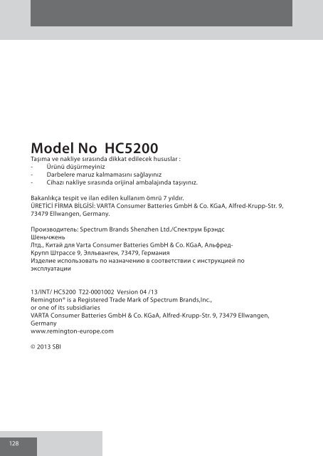 Remington HC5200 - HC5200 mode d'emploi