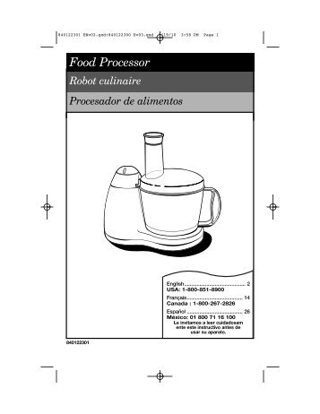 Hamilton Beach 8 Cup Bowl Food Processor - White (70450) - Use and Care Guide