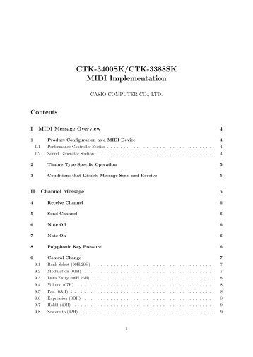 Casio CTK-3400 - Midi Implementation Mode d'emploi