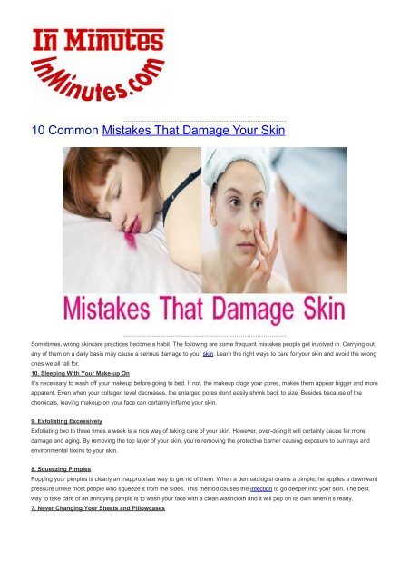 10 Common Mistakes That Damage Your Skin