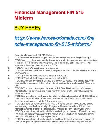 Fin 3716 Midterm Exam Coursework Sample September 2019