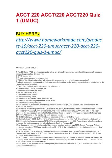 ACCT 220 ACCT:220 ACCT220 Quiz 1 (UMUC)