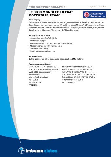 PRODUCTINFORMATIE LE 8800 MONOLEC ULTRA - Imbema Cleton