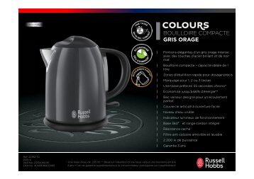 Russell Hobbs Bouilloire Russell Hobbs Compacte Gris Orage 20192-70 - fiche produit