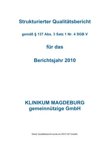 Qualitätsbericht Klinikum Magdeburg gGmbH - 2010 - Städtisches ...