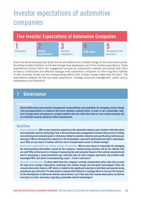 INVESTOR EXPECTATIONS OF AUTOMOTIVE COMPANIES