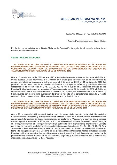 CIRCULAR INFORMATIVA No 101